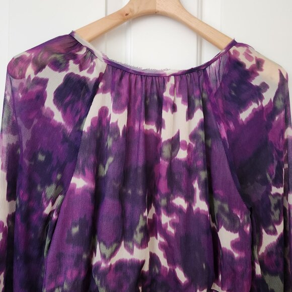 J.Crew Maisie Violet Purple Floral Silk Long Sleeve Sheer Dress Fall Moody Boho - Picture 4 of 10